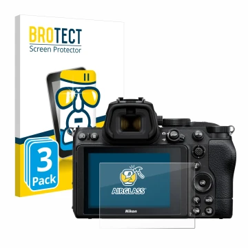 Parte frontale di una confezione del prodotto con il logo del marchio BROTECT. Accanto è raffigurato il dispositivo Nikon Z 5 