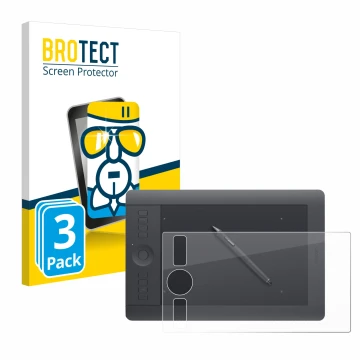 Parte frontale di una confezione del prodotto con il logo del marchio BROTECT. Accanto è raffigurato il dispositivo Wacom Intu