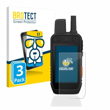 Parte frontale di una confezione del prodotto con il logo del marchio BROTECT. Accanto è raffigurato il dispositivo Garmin Alp