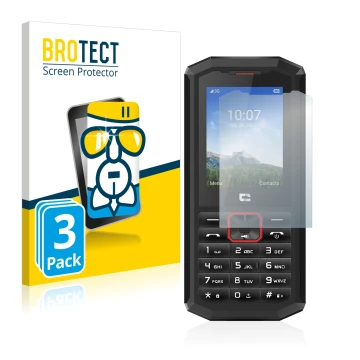 Parte frontale di una confezione del prodotto con il logo del marchio BROTECT. Accanto è raffigurato il dispositivo Crosscall 