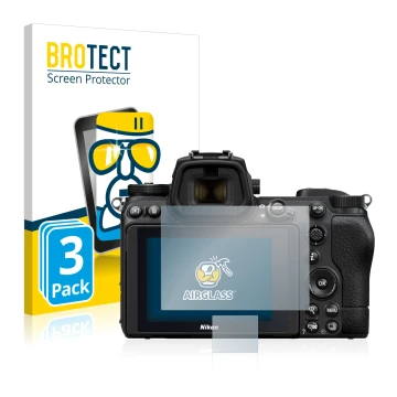 Parte frontale di una confezione del prodotto con il logo del marchio BROTECT. Accanto è raffigurato il dispositivo Nikon Z 7 