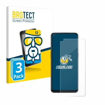 Parte frontale di una confezione del prodotto con il logo del marchio BROTECT. Accanto è raffigurato il dispositivo OnePlus No