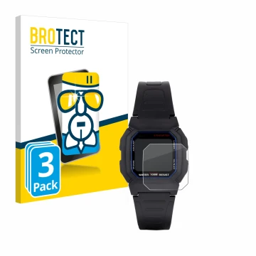 Parte frontale di una confezione del prodotto con il logo del marchio BROTECT. Accanto è raffigurato il dispositivo Casio W-80