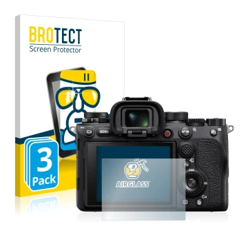 Parte frontale di una confezione del prodotto con il logo del marchio BROTECT. Accanto è raffigurato il dispositivo Sony Alpha