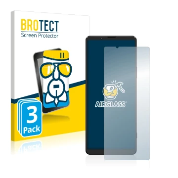 Parte frontale di una confezione del prodotto con il logo del marchio BROTECT. Accanto è raffigurato il dispositivo Sony Xperi