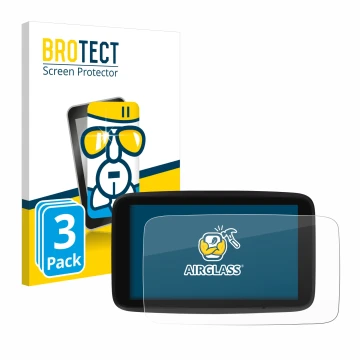 Parte frontale di una confezione del prodotto con il logo del marchio BROTECT. Accanto è raffigurato il dispositivo TomTom GO 