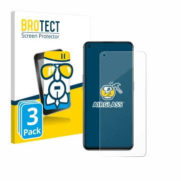 Parte frontale di una confezione del prodotto con il logo del marchio BROTECT. Accanto è raffigurato il dispositivo realme GT 