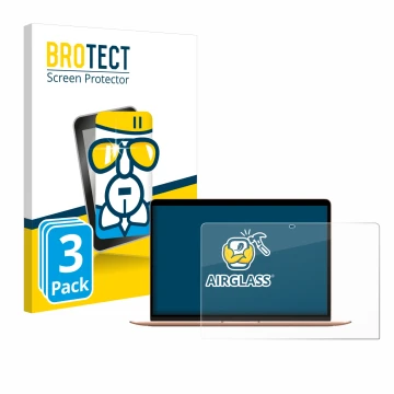 Parte frontale di una confezione del prodotto con il logo del marchio BROTECT. Accanto è raffigurato il dispositivo Apple MacB