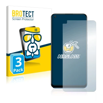 Parte frontale di una confezione del prodotto con il logo del marchio BROTECT. Accanto è raffigurato il dispositivo realme 8 P