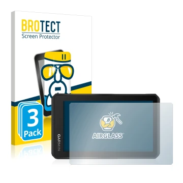Parte frontale di una confezione del prodotto con il logo del marchio BROTECT. Accanto è raffigurato il dispositivo Garmin Tre