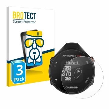 Parte frontale di una confezione del prodotto con il logo del marchio BROTECT. Accanto è raffigurato il dispositivo Garmin App