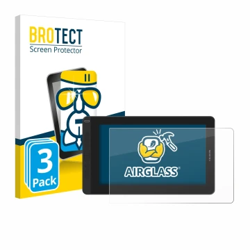 Parte frontale di una confezione del prodotto con il logo del marchio BROTECT. Accanto è raffigurato il dispositivo Huion Kamv