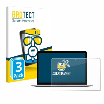 Parte frontale di una confezione del prodotto con il logo del marchio BROTECT. Accanto è raffigurato il dispositivo Apple MacB