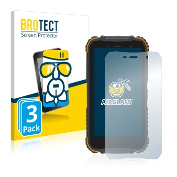 Parte frontale di una confezione del prodotto con il logo del marchio BROTECT. Accanto è raffigurato il dispositivo Doogee S35