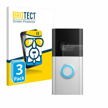 Parte frontale di una confezione del prodotto con il logo del marchio BROTECT. Accanto è raffigurato il dispositivo Ring Video