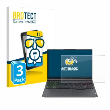 Parte frontale di una confezione del prodotto con il logo del marchio BROTECT. Accanto è raffigurato il dispositivo Lenovo Leg