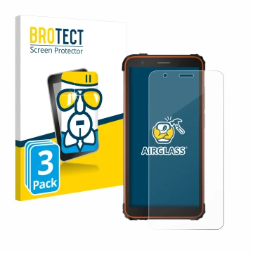 Parte frontale di una confezione del prodotto con il logo del marchio BROTECT. Accanto è raffigurato il dispositivo Blackview 