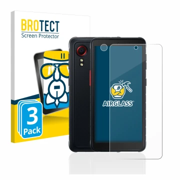 Parte frontale di una confezione del prodotto con il logo del marchio BROTECT. Accanto è raffigurato il dispositivo Samsung Ga