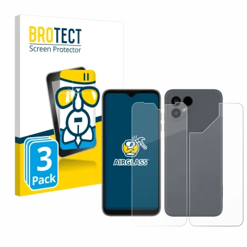 Parte frontale di una confezione del prodotto con il logo del marchio BROTECT. Accanto è raffigurato il dispositivo Fairphone 
