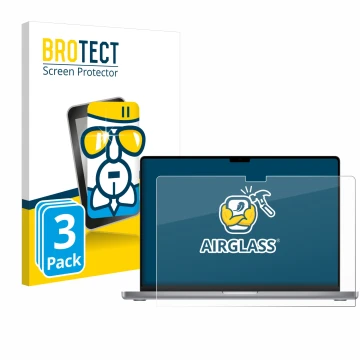 Parte frontale di una confezione del prodotto con il logo del marchio BROTECT. Accanto è raffigurato il dispositivo Apple MacB