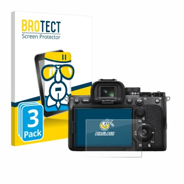 Parte frontale di una confezione del prodotto con il logo del marchio BROTECT. Accanto è raffigurato il dispositivo Sony Alpha