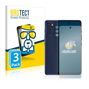 Parte frontale di una confezione del prodotto con il logo del marchio BROTECT. Accanto è raffigurato il dispositivo Motorola M