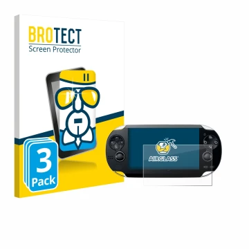 Parte frontale di una confezione del prodotto con il logo del marchio BROTECT. Accanto è raffigurato il dispositivo Sony Plays