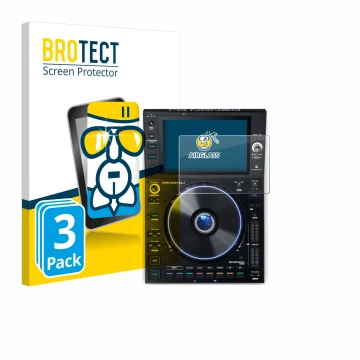Parte frontale di una confezione del prodotto con il logo del marchio BROTECT. Accanto è raffigurato il dispositivo Denon DJ S