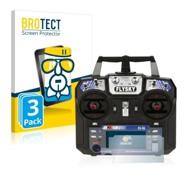 Parte frontale di una confezione del prodotto con il logo del marchio BROTECT. Accanto è raffigurato il dispositivo FlySky FS-