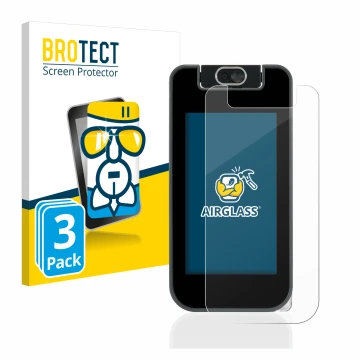 Parte frontale di una confezione del prodotto con il logo del marchio BROTECT. Accanto è raffigurato il dispositivo Vtech Kidi