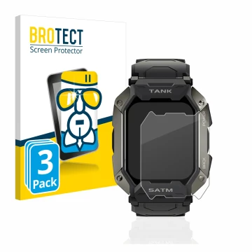 Parte frontale di una confezione del prodotto con il logo del marchio BROTECT. Accanto è raffigurato il dispositivo Kospet Tan