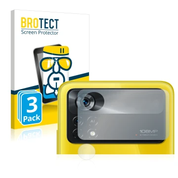Parte frontale di una confezione del prodotto con il logo del marchio BROTECT. Accanto è raffigurato il dispositivo Xiaomi Poc