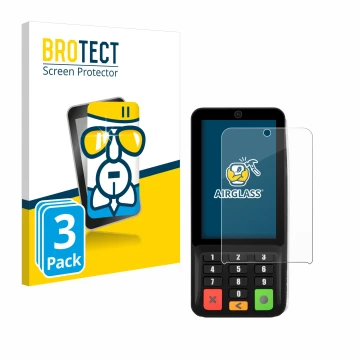 Parte frontale di una confezione del prodotto con il logo del marchio BROTECT. Accanto è raffigurato il dispositivo Pax A35 co