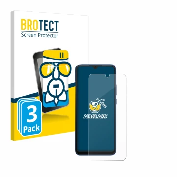 Parte frontale di una confezione del prodotto con il logo del marchio BROTECT. Accanto è raffigurato il dispositivo Xiaomi Red