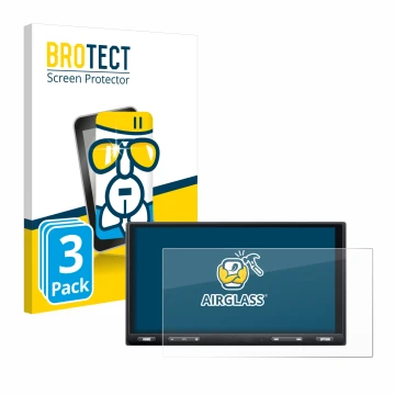 Parte frontale di una confezione del prodotto con il logo del marchio BROTECT. Accanto è raffigurato il dispositivo Sony XAV-A