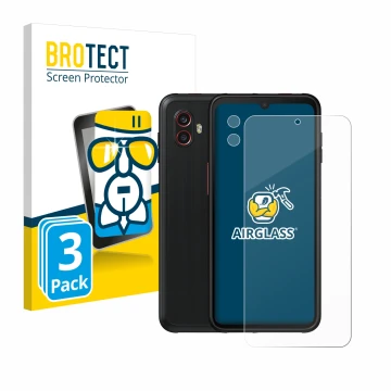 Parte frontale di una confezione del prodotto con il logo del marchio BROTECT. Accanto è raffigurato il dispositivo Samsung Ga