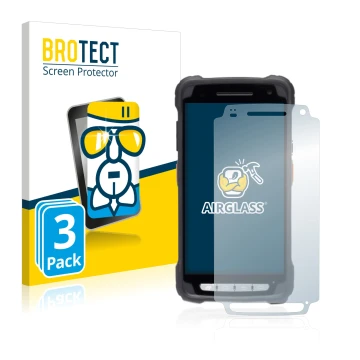 Parte frontale di una confezione del prodotto con il logo del marchio BROTECT. Accanto è raffigurato il dispositivo Janam XT3 