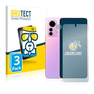 Parte frontale di una confezione del prodotto con il logo del marchio BROTECT. Accanto è raffigurato il dispositivo Xiaomi 12 