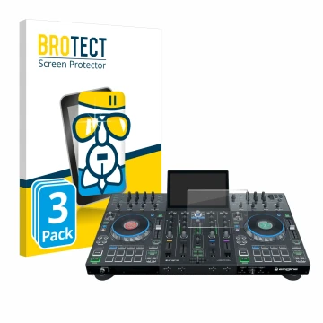Parte frontale di una confezione del prodotto con il logo del marchio BROTECT. Accanto è raffigurato il dispositivo Denon DJ P