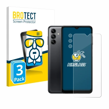 Parte frontale di una confezione del prodotto con il logo del marchio BROTECT. Accanto è raffigurato il dispositivo Samsung Ga