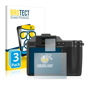 Parte frontale di una confezione del prodotto con il logo del marchio BROTECT. Accanto è raffigurato il dispositivo Fujifilm X
