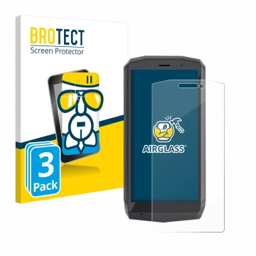 Parte frontale di una confezione del prodotto con il logo del marchio BROTECT. Accanto è raffigurato il dispositivo Cubot Pock