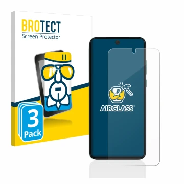 Parte frontale di una confezione del prodotto con il logo del marchio BROTECT. Accanto è raffigurato il dispositivo Motorola E