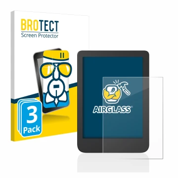 Parte frontale di una confezione del prodotto con il logo del marchio BROTECT. Accanto è raffigurato il dispositivo Tolino Shi