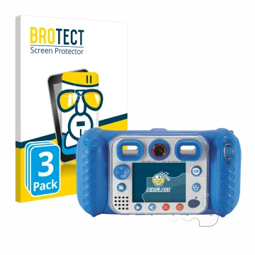 Parte frontale di una confezione del prodotto con il logo del marchio BROTECT. Accanto è raffigurato il dispositivo Vtech Kidi