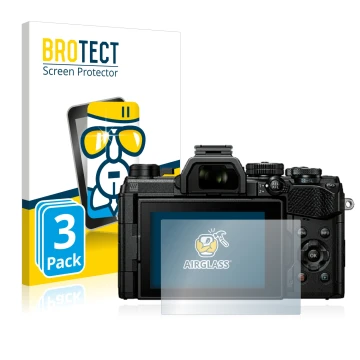 Parte frontale di una confezione del prodotto con il logo del marchio BROTECT. Accanto è raffigurato il dispositivo Olympus OM