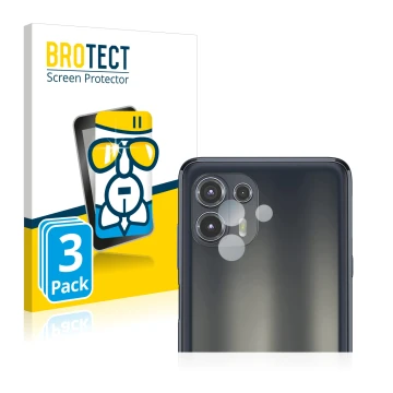 Parte frontale di una confezione del prodotto con il logo del marchio BROTECT. Accanto è raffigurato il dispositivo Motorola E