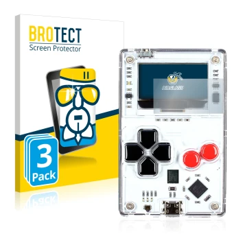 Parte frontale di una confezione del prodotto con il logo del marchio BROTECT. Accanto è raffigurato il dispositivo Arduboy FX
