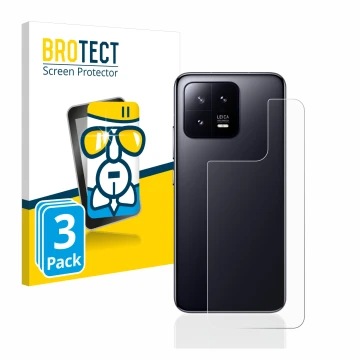 Parte frontale di una confezione del prodotto con il logo del marchio BROTECT. Accanto è raffigurato il dispositivo Xiaomi 13 