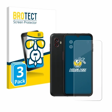 Parte frontale di una confezione del prodotto con il logo del marchio BROTECT. Accanto è raffigurato il dispositivo Samsung Ga